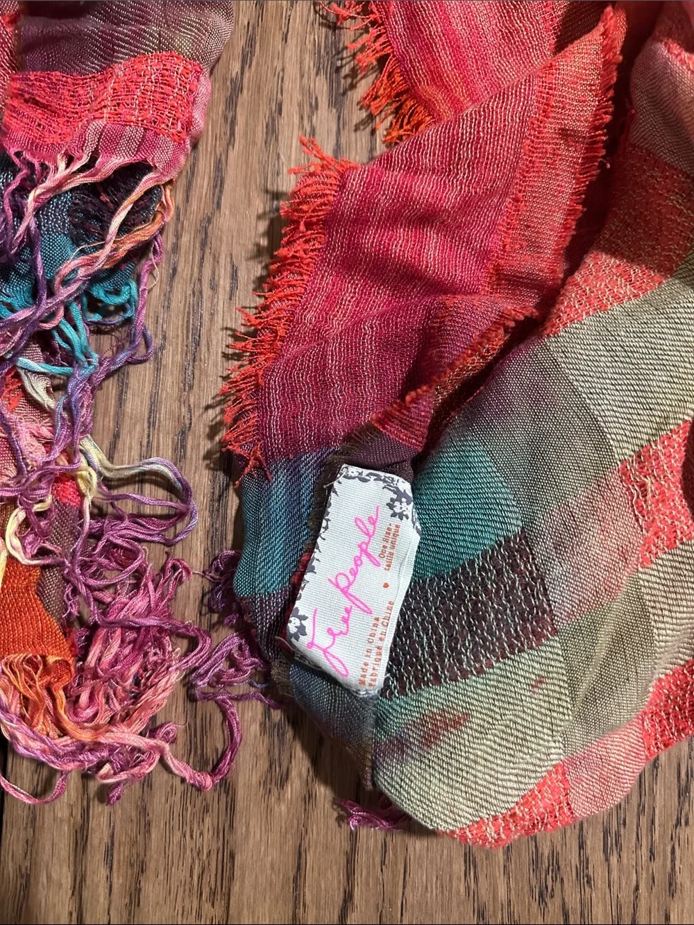 Free People Lightweight Multicolor Pink-Orange Striped Scarf one size